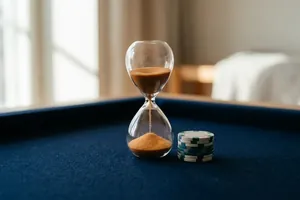Timglas med orange sand och spelmarker