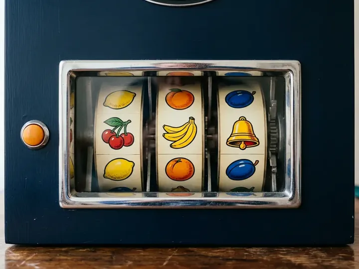Hjul på en klassisk spelautomat med frukt och klockor