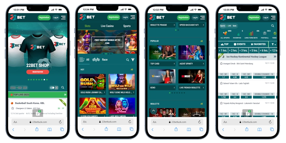 22 Bet mobile version